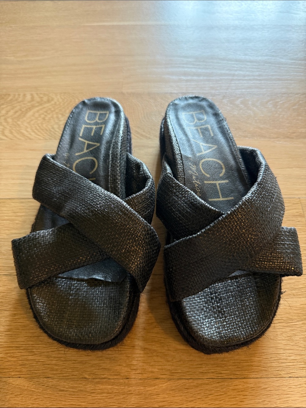 BEACH Black Crisscross Slide Sandals for Women
